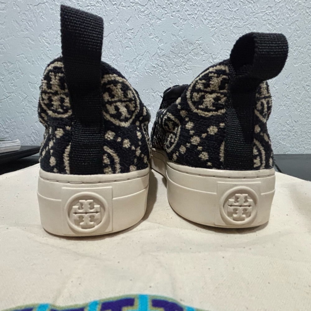 Tory Burch Black and Cream Slip-On Sneakers - Picture 7 of 13